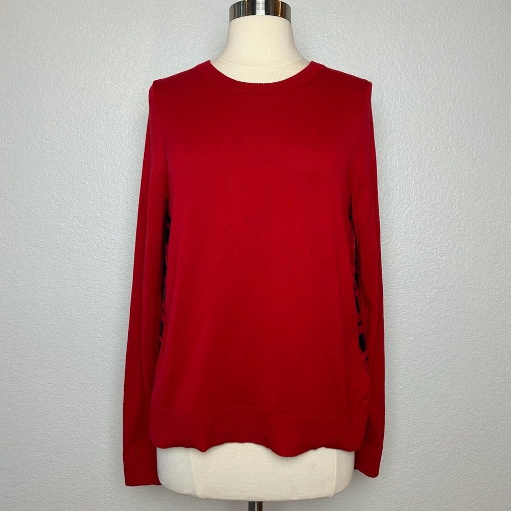 Michael Kors Sweater Women's S Red Long Sleeve Knit Plaid Back Zip Tunic